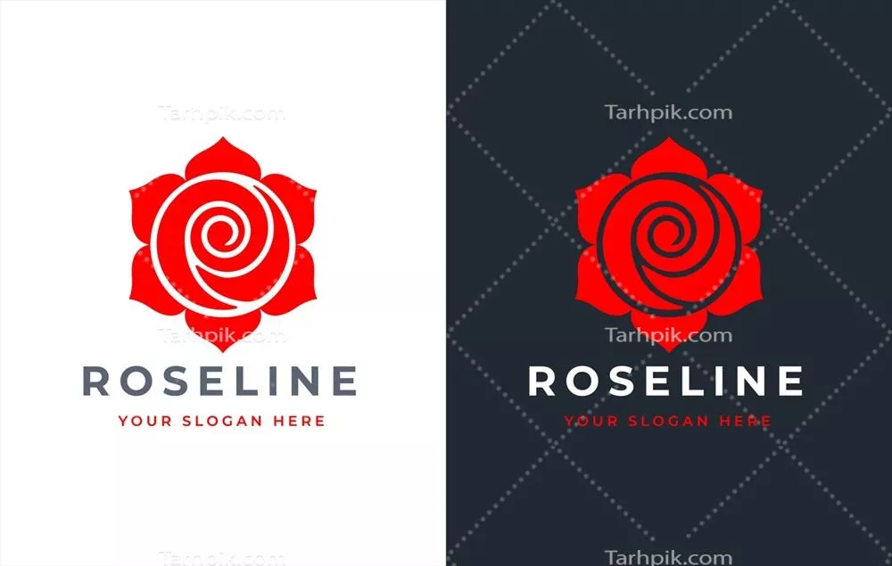 وکتور طراحی لوگوی گل رز قرمز بر روی پس زمینه سفید و سیاه با هنری خاص