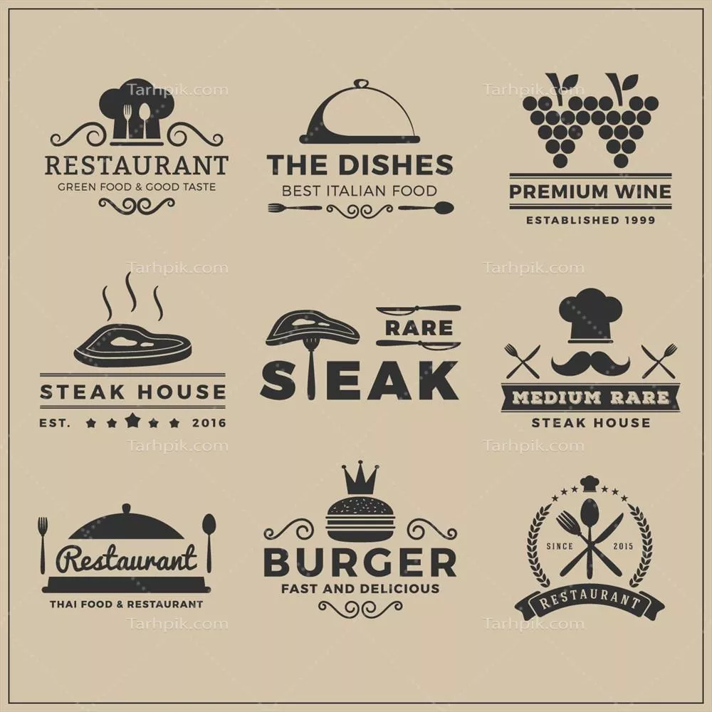 مجموعه قالب های لوگوی رستوران به صورت وکتور برای انواع مشاغل غذایی