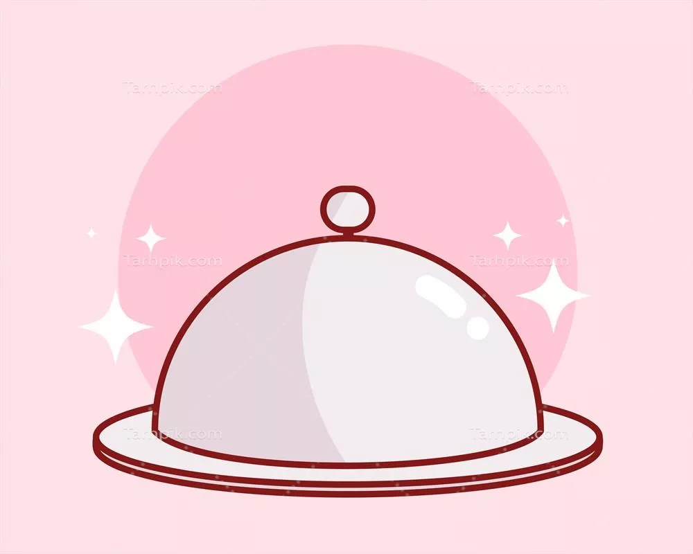 وکتور آوای مهمانی: طراحی کارتون با سینی غذا و لوگوی رستوران برای تبلیغات