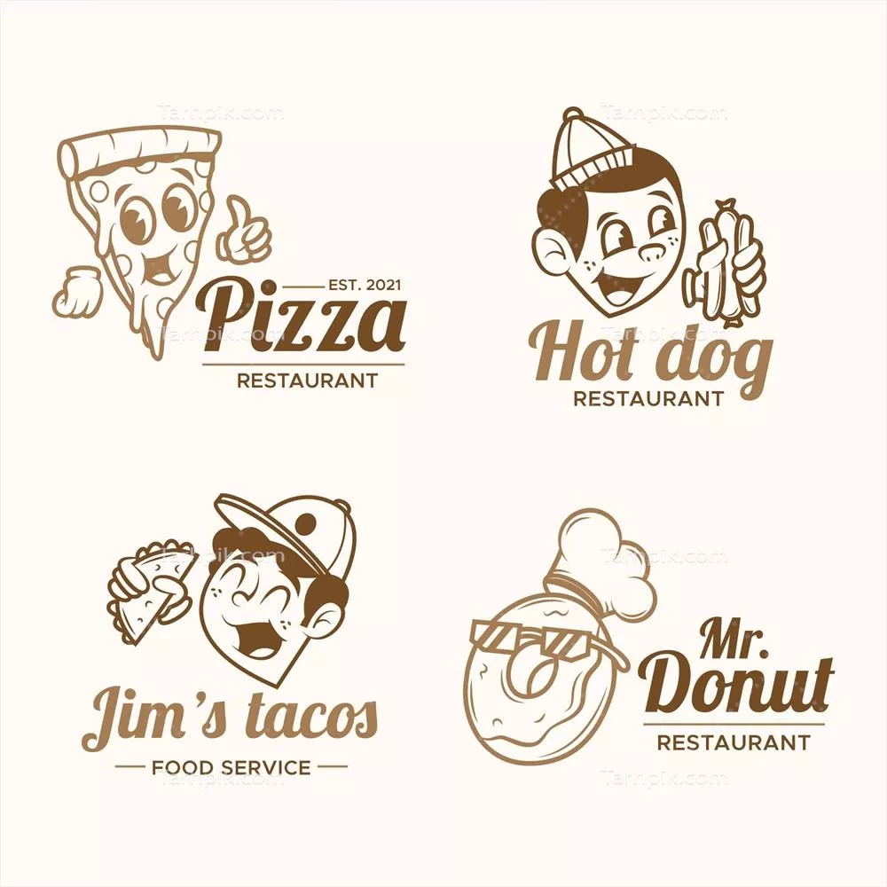 مجموعه لوگو رستوران کارتونی قدیمی با طراحی وکتور