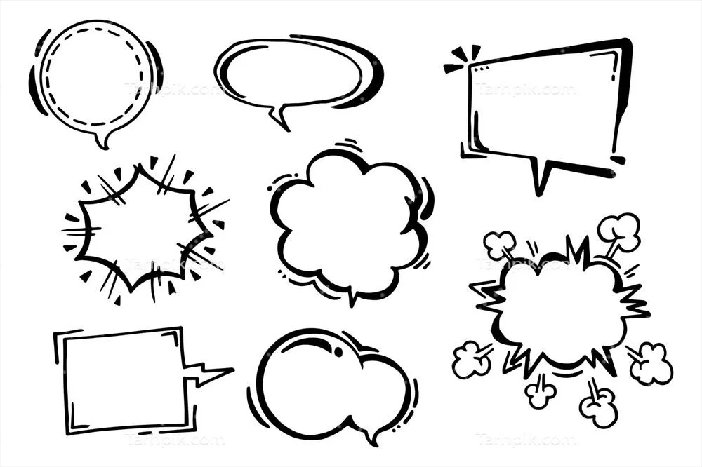 وکتور بسته حباب های کمیک و عناصر خالی رetro برای طراحی گرافیکی