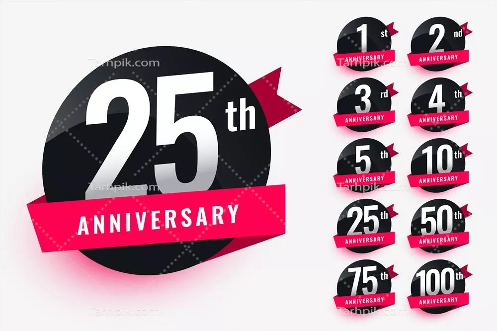 طراحی مجموعه برچسب های aniversario با طرح نوار وکتور