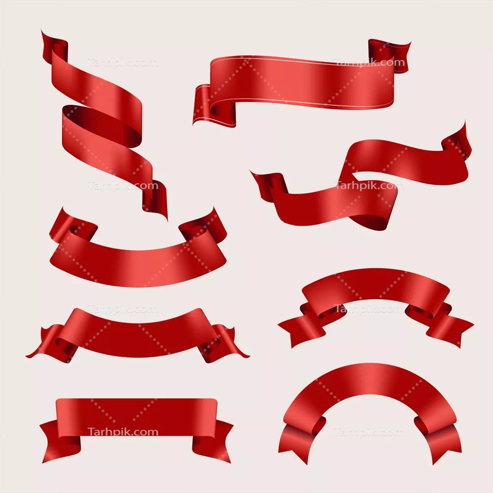 مجموعه طراحی بنرهای روبانی قرمز با کیفیت واقعی و وکتور