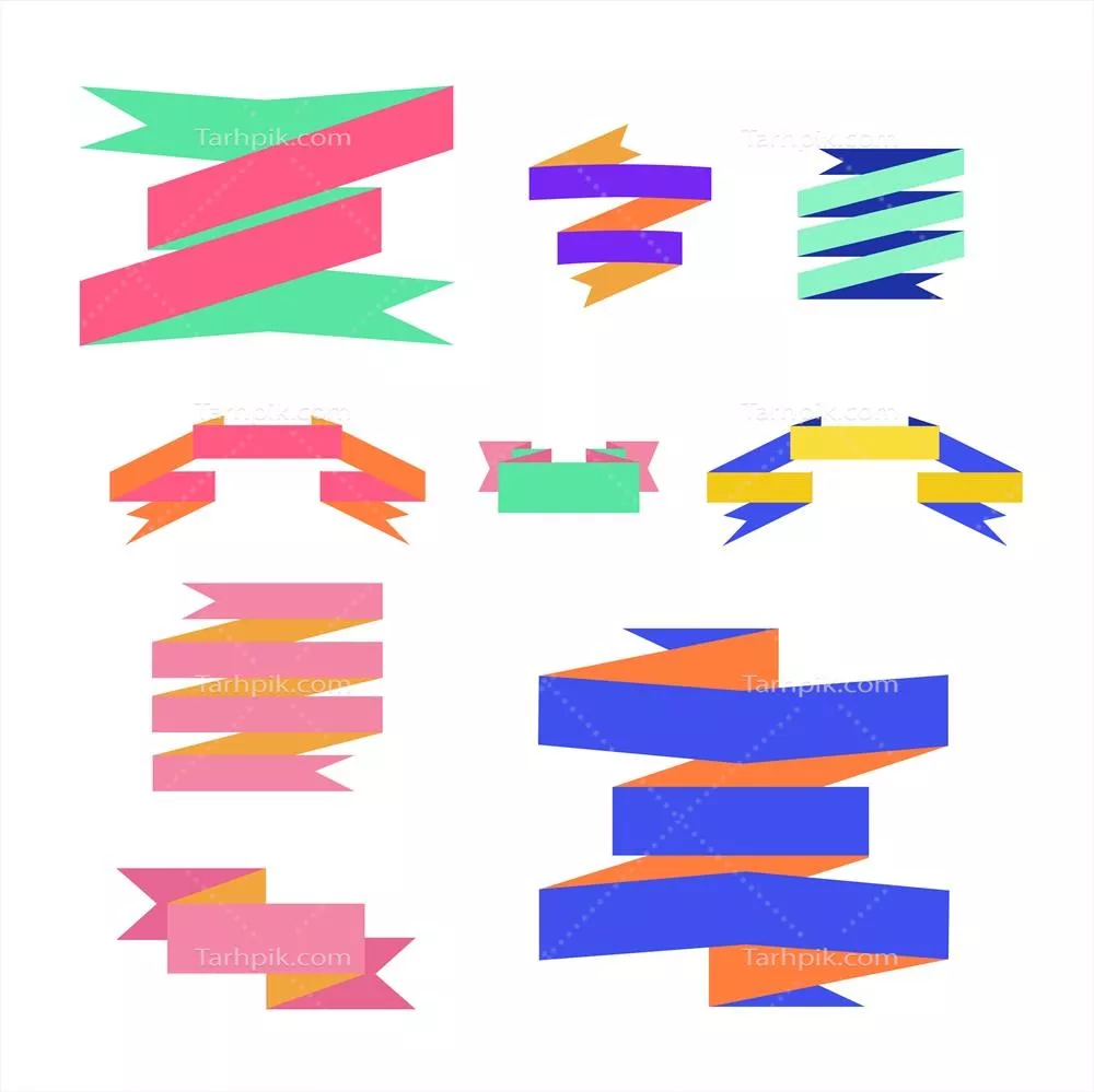 تصویر وکتور برچسب زیبا و باندل ربان برای طراحی گرافیکی