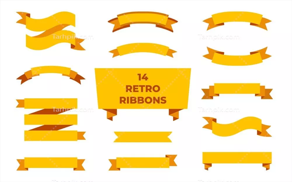 وکتور مجموعه ربان‌ها، برچسب‌ها و بنرها در طرح‌های تخت با پس‌زمینه سفید