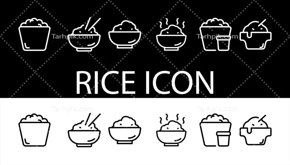 وکتور طراحی و تصویرسازی آیکون برنج داغ به سبک غذایی آسیایی
