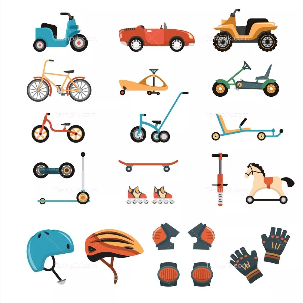 مجموعه عناصر تفریحی و سرگرمی سوار شدن در قالب وکتور