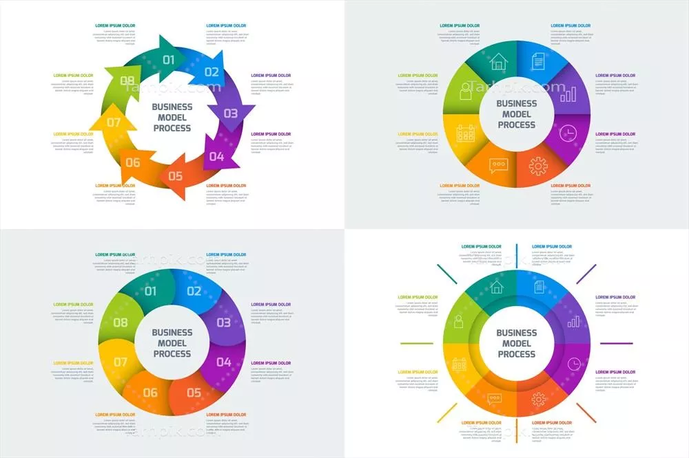 مجموعه اینفوگرافیک وکتور جلوههای مختلف حلقههای طراحی شده