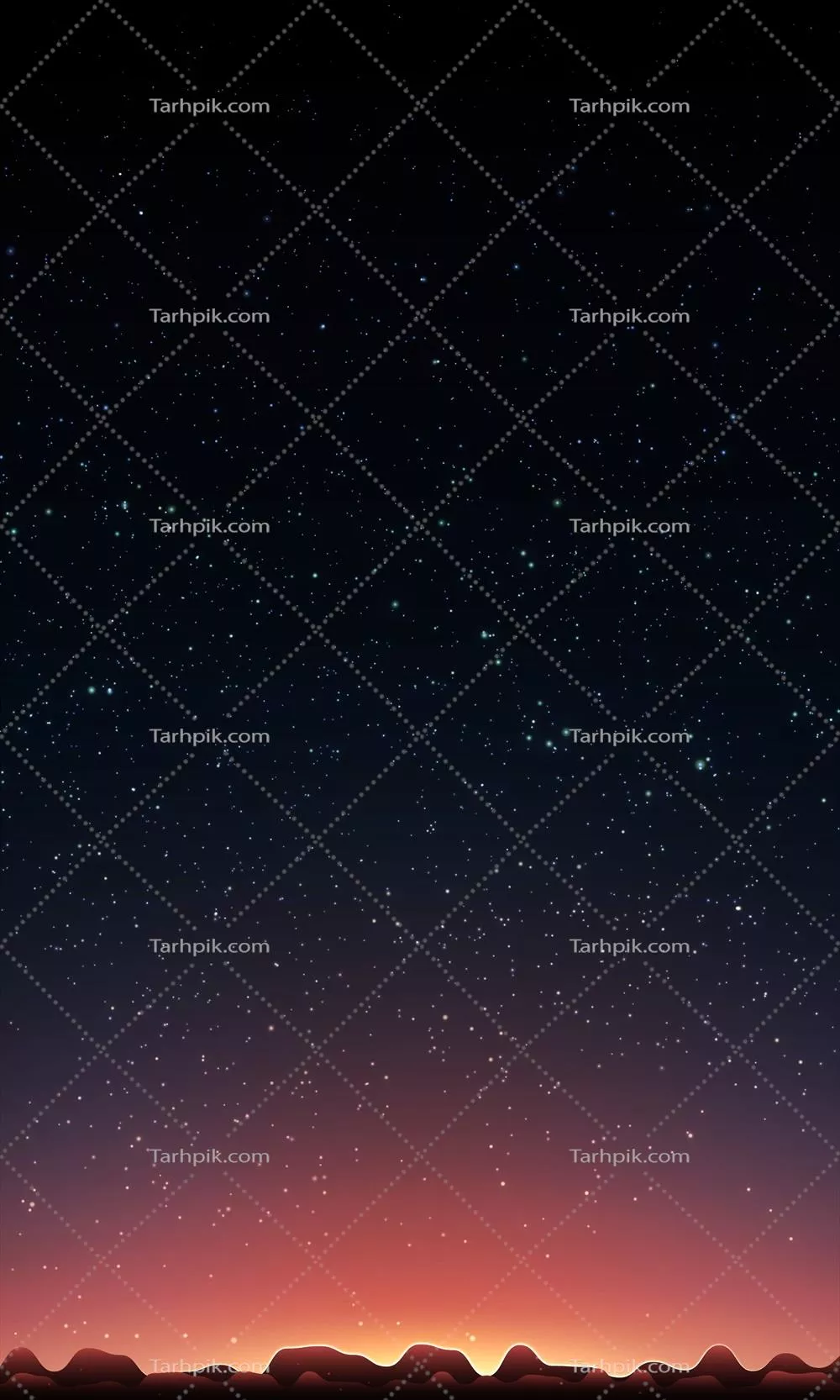 وکتور طلوع آفتاب بر فراز کوهها در زیر آسمان ستارهای ونگاشته