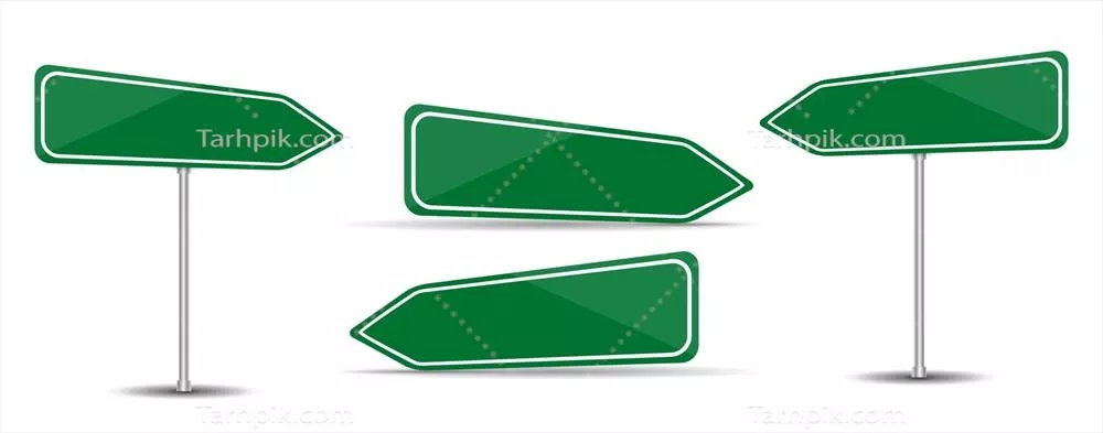 وکتور تابلوی راهنمایی خالی با علامت پیکان سبز روی زمینه سفید