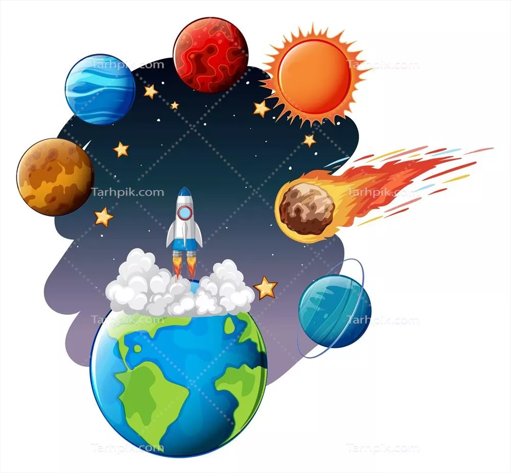 وکتور تصویری از پرتاب موشک به فضا: سفر  جادویی به آسمان ها