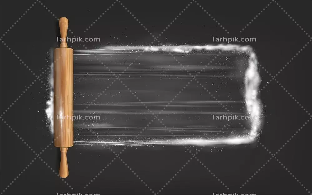 تصویر وکتوری از تخته نان با وردنه و آرد در کنار هم