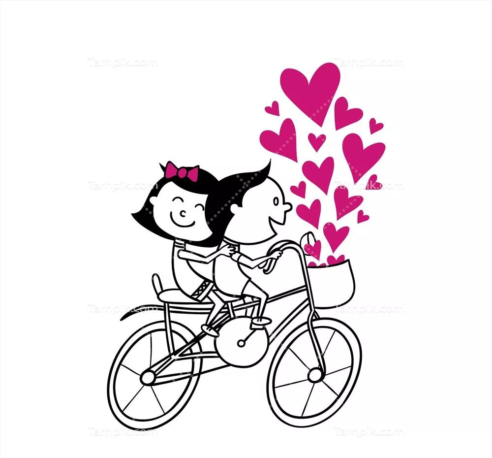 نقش و نگار عاشقانه زوج بر روی دوچرخه با طراحی وکتور