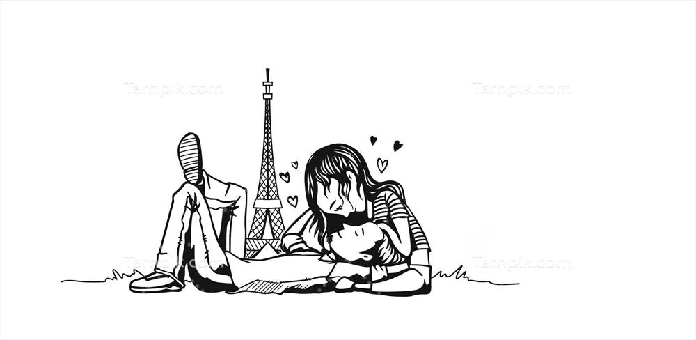 وکتور طرح دستکشیده و عاشقانه برای روز ولنتاین با شخصیتهای عاطفی در پسزمینه