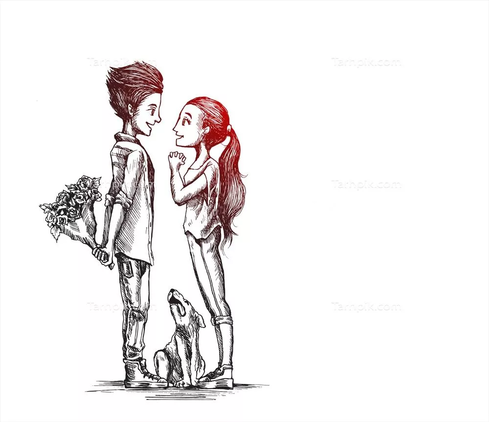 وکتور پس زمینه کارتونی و دست کشیده عاشقانه برای روز ولنتاین و زوجین