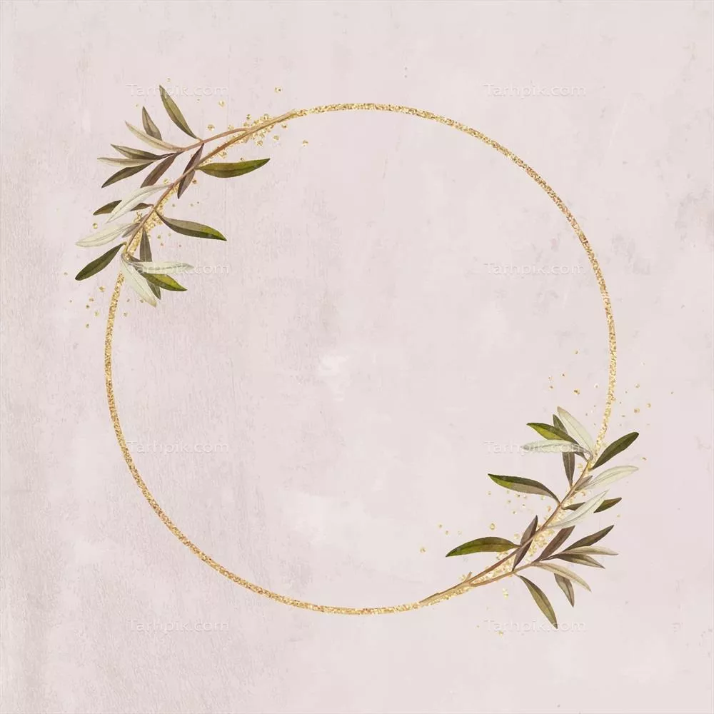 فریم طلایی گرد با طرح شاخه‌های زیتون به صورت وکتور