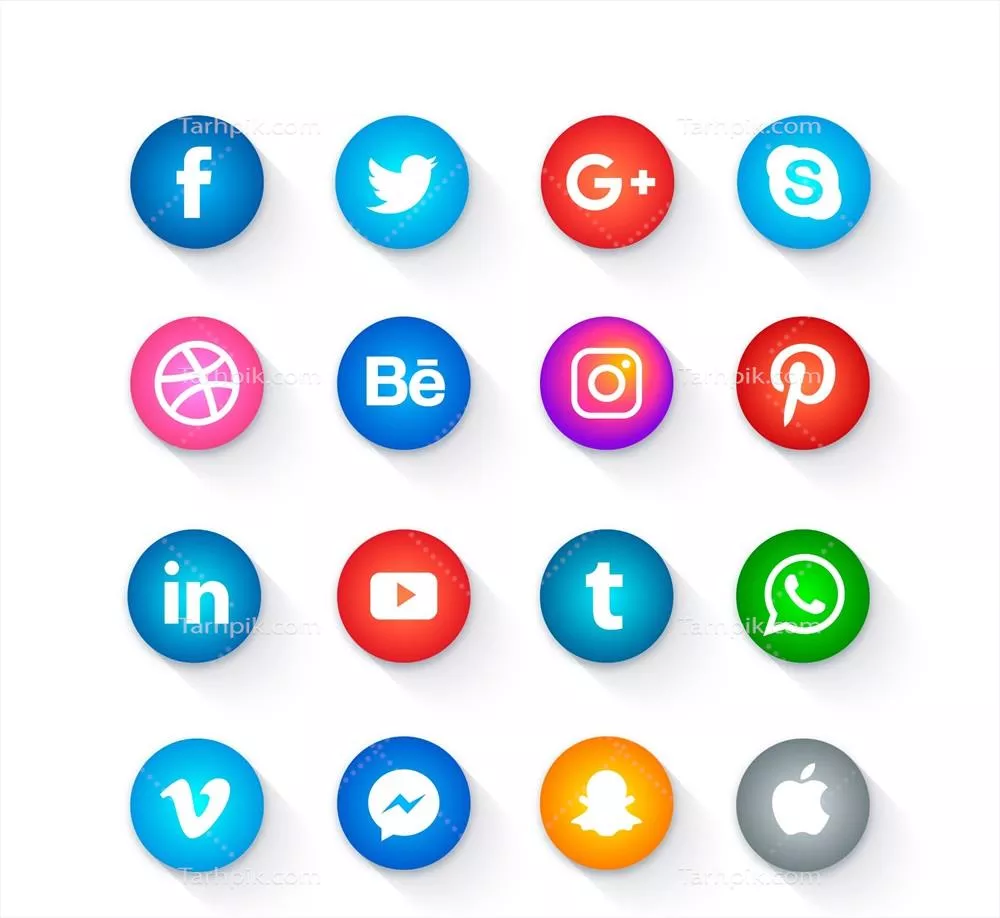 آیکون های اجتماعی گرد با طراحی وکتور برای استفاده در رسانه های اجتماعی