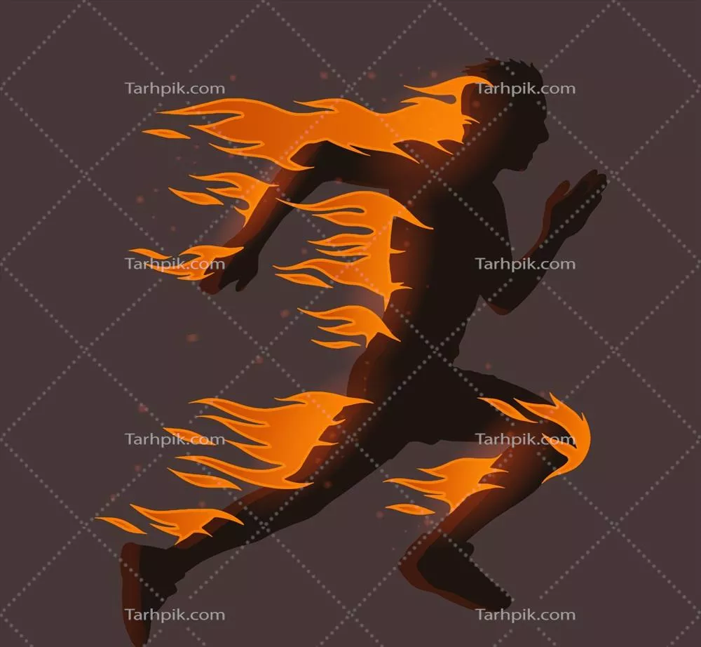 سایه دویدن با شعله‌ها در طراحی صاف و وکتور