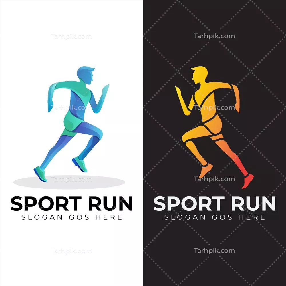 وکتور طراحی لوگو سیاه‌وسفید با تصویر مرد در حال دویدن برای ماراثون