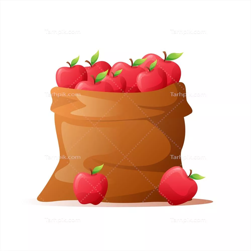 کارتون سیب های رنگارنگ در جعبه با طراحی وکتور