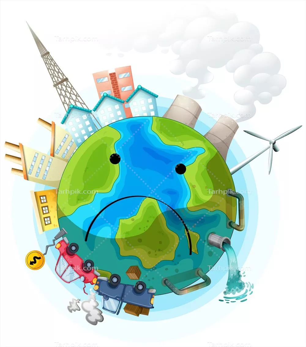 پوستر وکتور زمین آلوده و غمگین با موضوعات زیستمحیطی