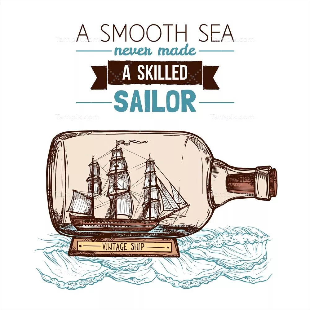 مفهوم طراحی وکتوری قایق بادبانی در بطری با رنگ‌های زیبا و متنوع