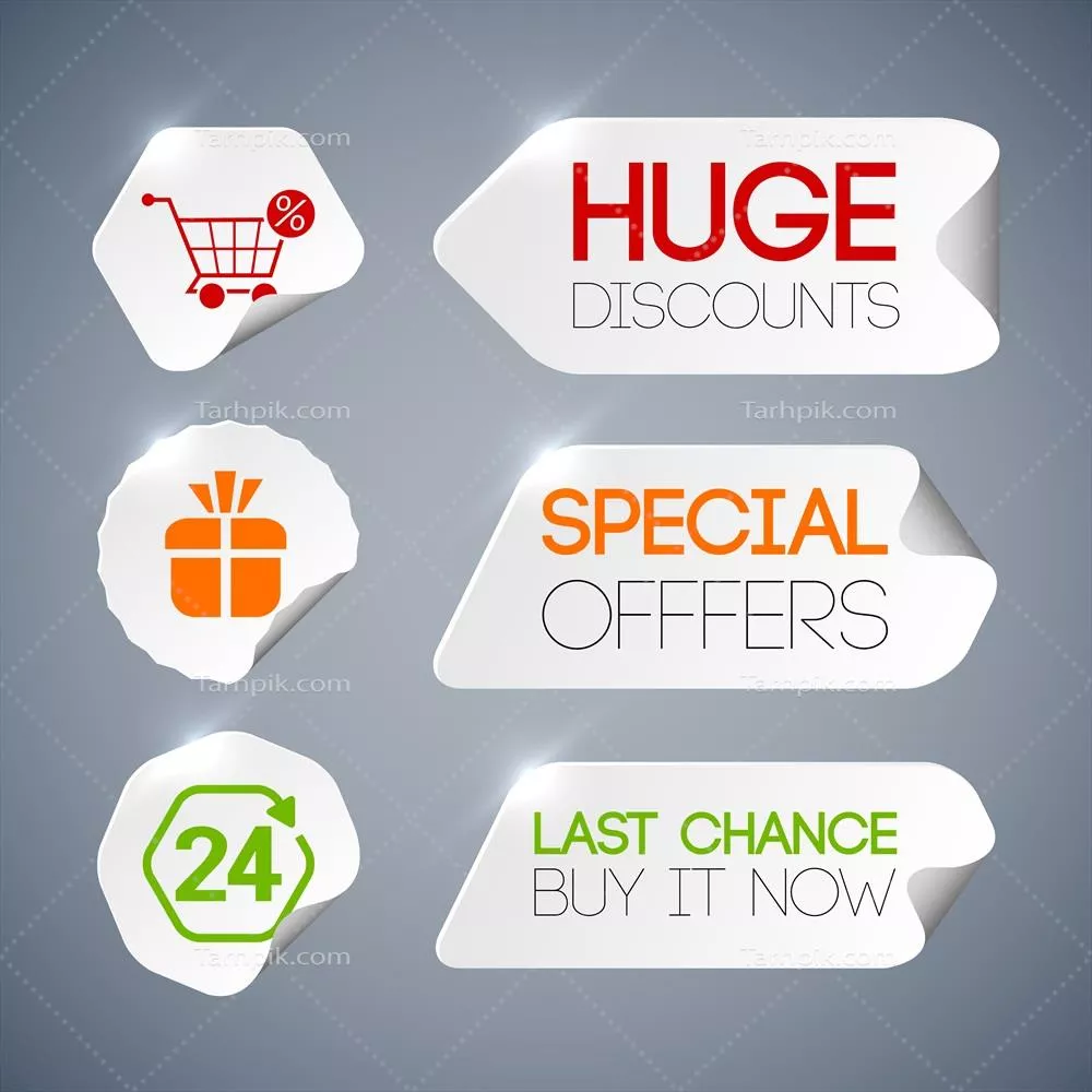 مجموعه برچسب‌های فروش با تخفیف‌ها به صورت وکتور و طراحی جذاب
