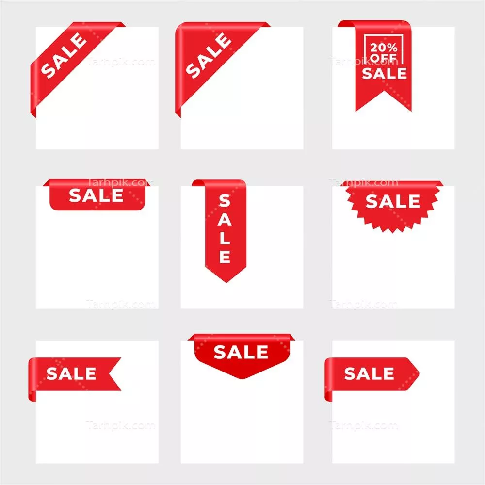 وکتور ست کارتی نُه تایی شامل رِیْبُن و تَگ فروش به صورت وِکتور