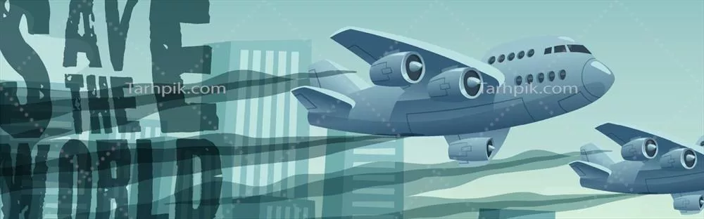 وکتور بنر نجات جهان با هواپیماهای در حال پرواز برای حمایت از محیط زیست