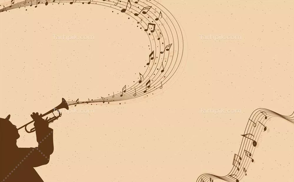 ساکسوفونیست و پسزمینه با نتهای موسیقی در طراحی وکتور