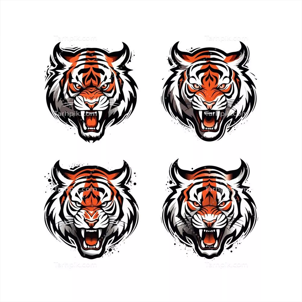 تصویر وکتور سر ترسناک ببر با جزئیات ویژه و رنگهای زنده