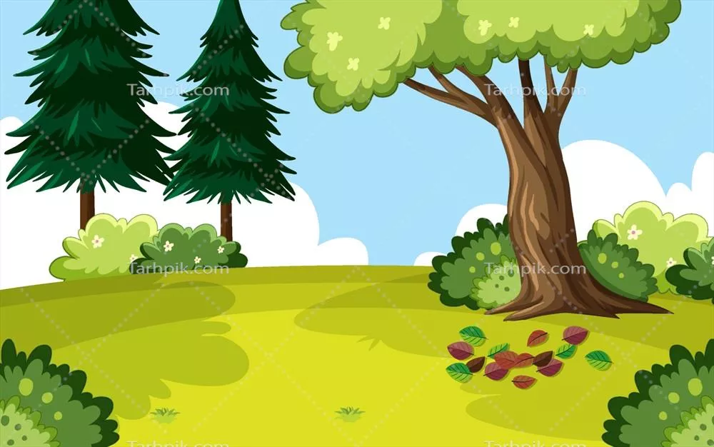 وکتور مناظر زیبا و دلنشین باغی با گلها و درختان رنگارنگ