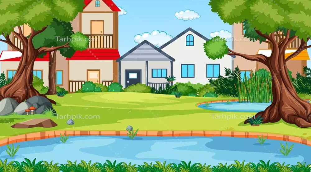 وکتور صحنهای زیبا از یک خانه و باغ دلنشین در دل طبیعت