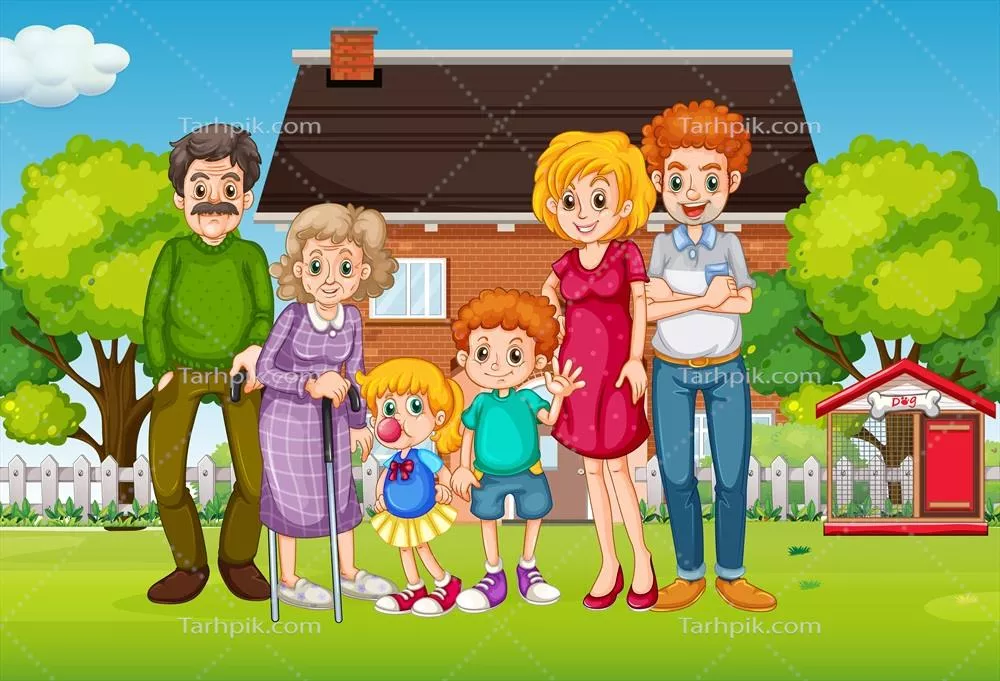 تصویر وکتوری از خانواده ای که در خانه در حال استراحت و آرامش هستند