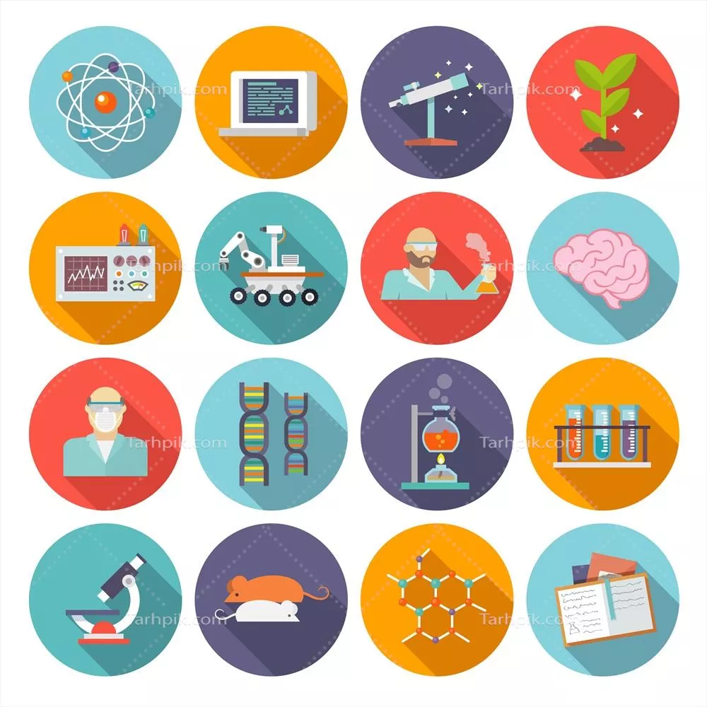 آیکون تحقیق علمی به صورت وکتور تخت و ساده