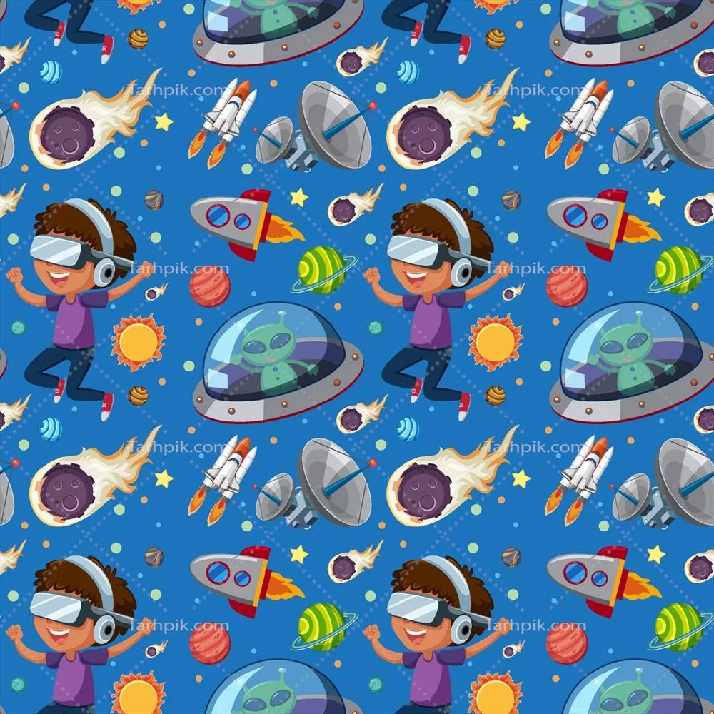 وکتور زمینه ی بدون درز علمی فضایی برای کودکان با طراحی جذاب و رنگارنگ