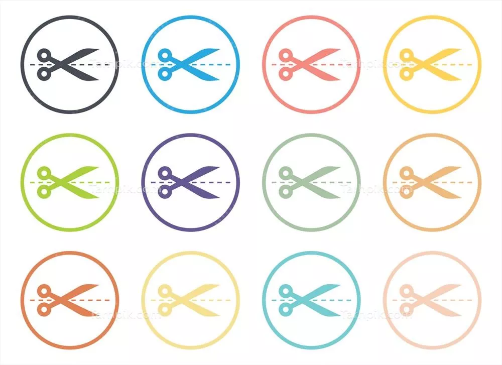 وکتور مجموعه ای از آیکون های قیچی به سبک فلت برای طراحی های مدرن