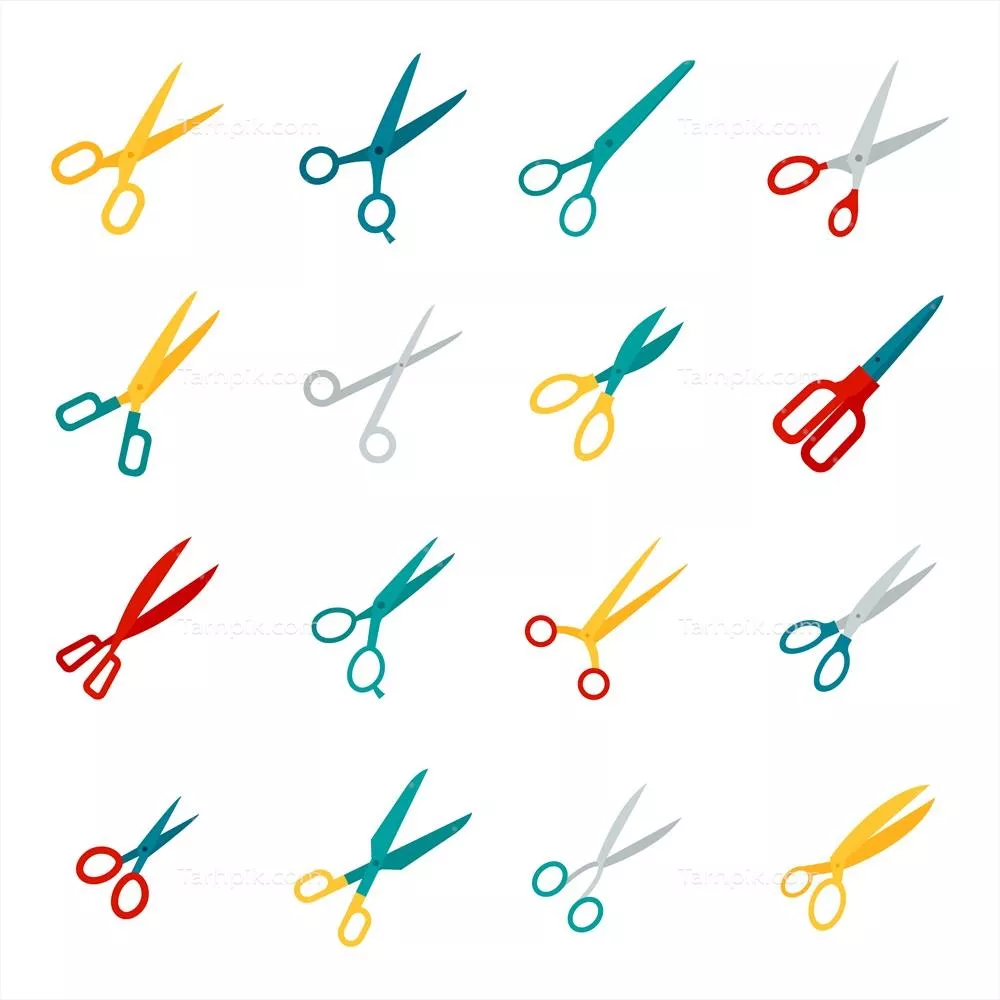 آیکون های قیچی تخت و وکتور برای طراحی های گرافیکی