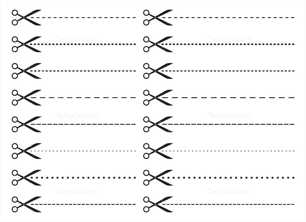 مجموعه‌ ای از تصویر وکتور قیچی با خط چین بریده شده