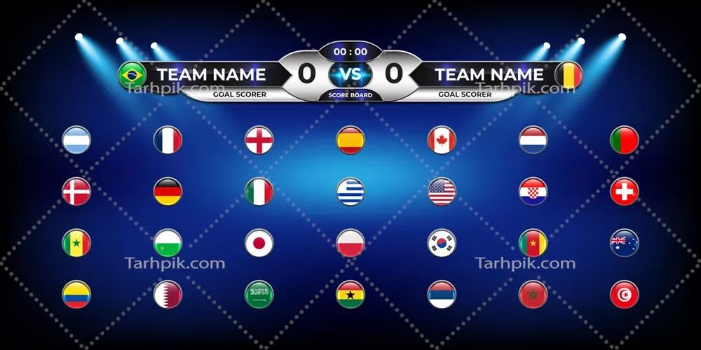 وکتور تابلوی امتیازات و آمارهای فوتبال همراه با زیرنویس برای پخش زنده
