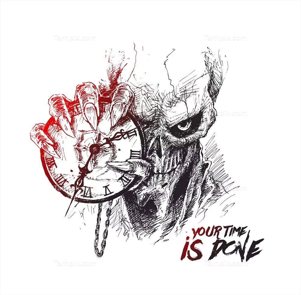 تزیینات دیواری وکتور شیطانی با طرح جمجمه و ساعت برای دکوراسیون