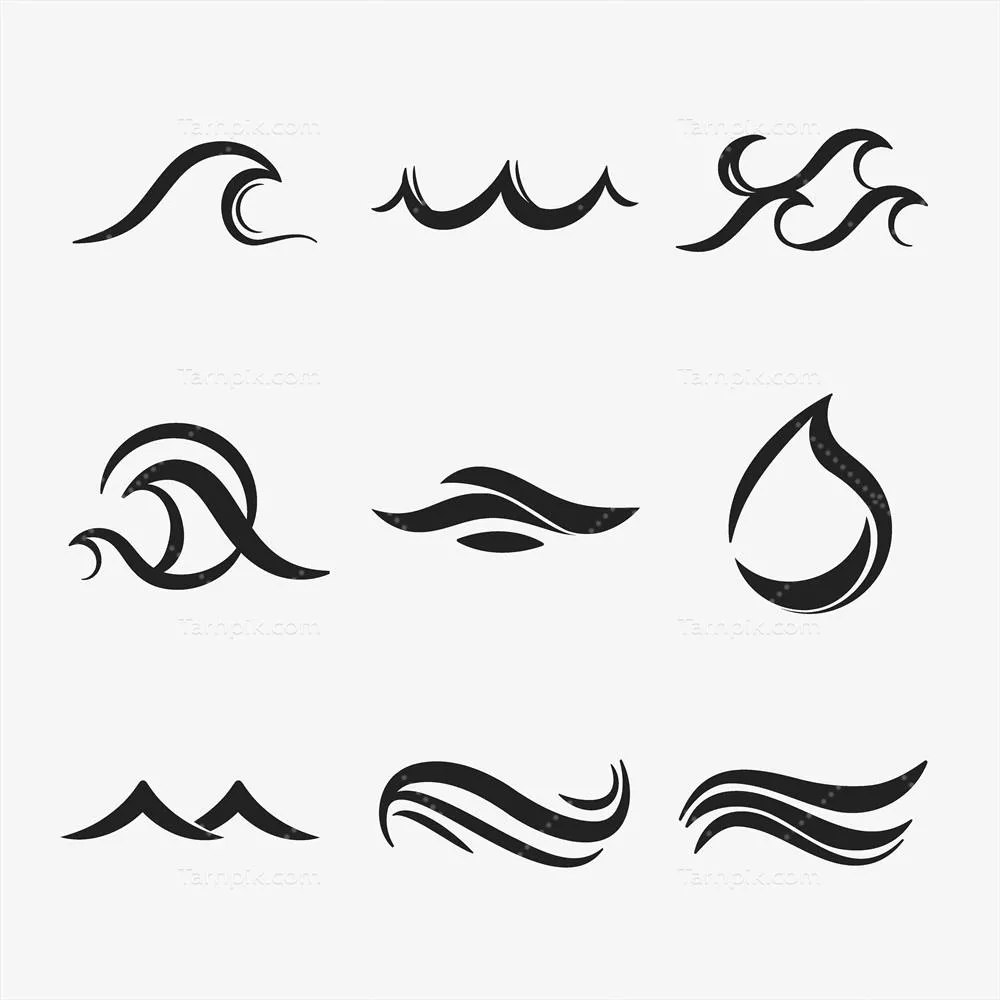 مجموعه المان لوگوی سیاه و انیمیشنی از امواج دریا به صورت وکتور