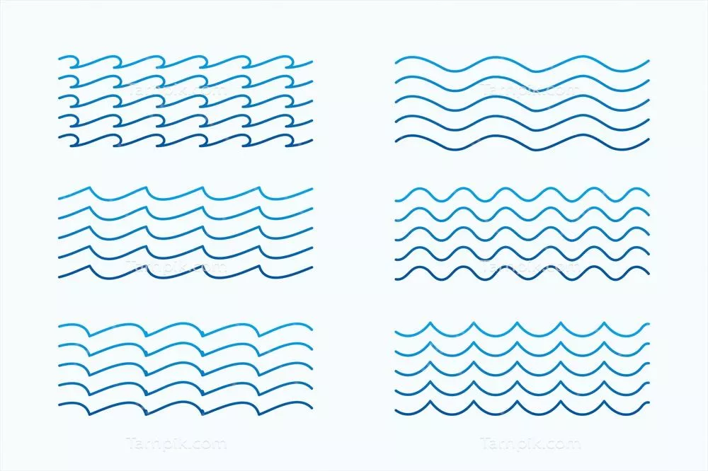 مجموعه الگوهای موج دریا با خطوط و سبک‌های وکتوری