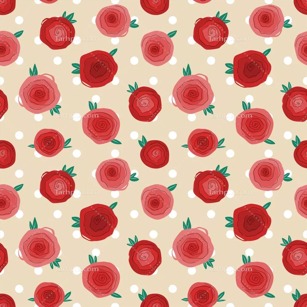 وکتور طرح زمینه یکدست با الگوی گل رز بر روی نقاط دایرهای