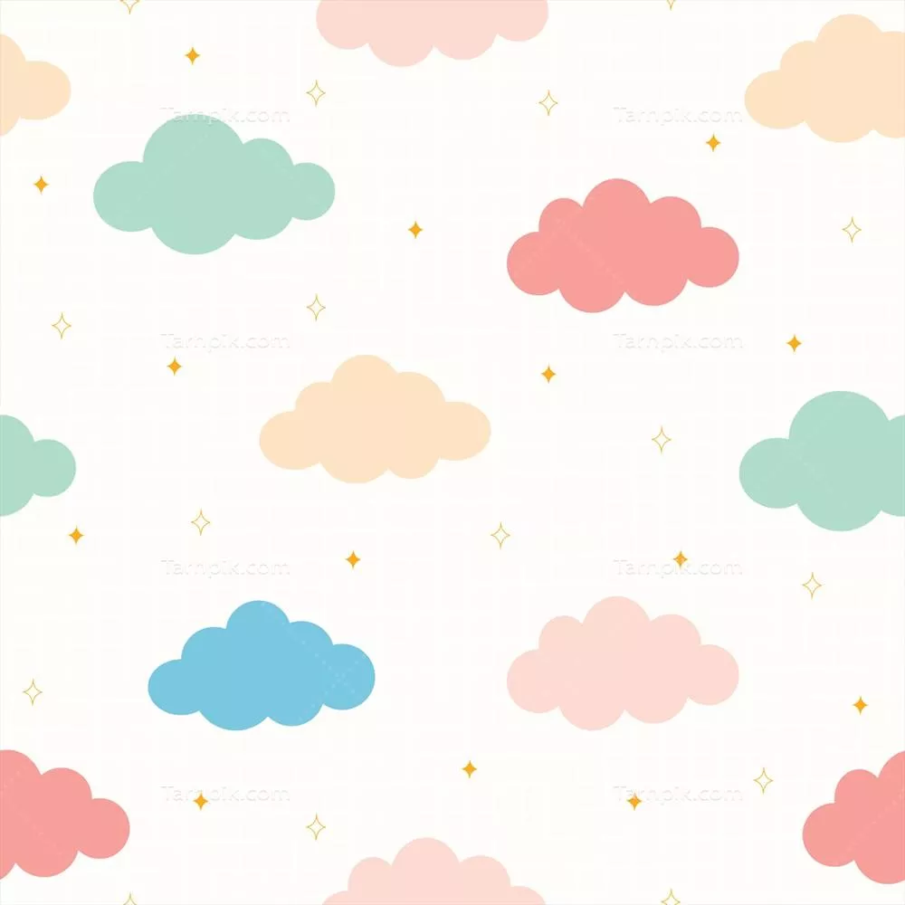 وکتور تصویر پس‌زمینه الگوی بی‌درز رنگارنگ با ابرهای جذاب
