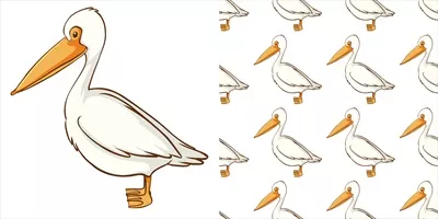 وکتور الگوهای بی‌نقص با تصویر زیبا از پلیکانی دوست‌داشتنی و غیرمعمول
