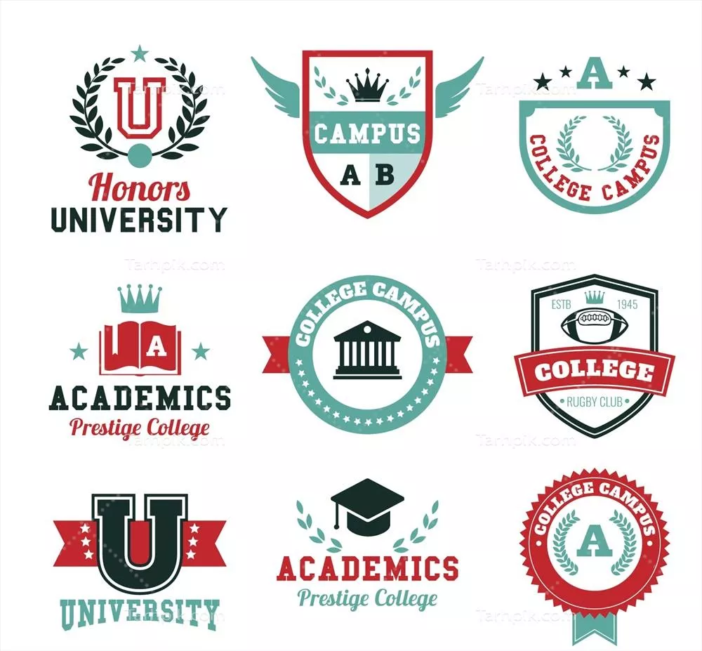 مجموعه انتخابی از نه لوگوی وکتور دانشگاهی با کیفیت بالا