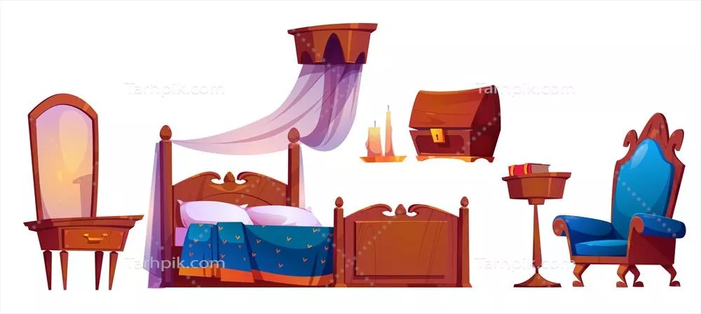 وکتور مجموعه ای از مبلمان عتیقه برای طراحی داخلی اتاق سلطنتی
