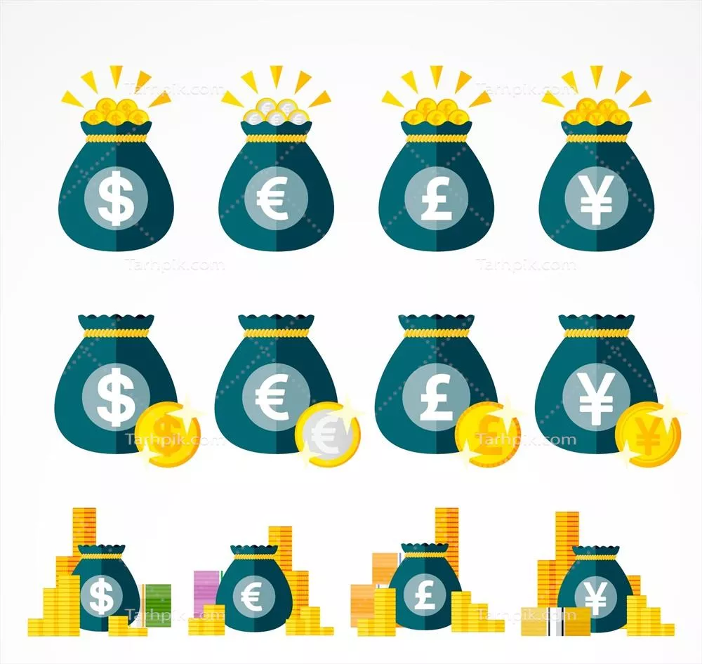 کیف های ست با نمادهای ارزی - طراحی وکتور