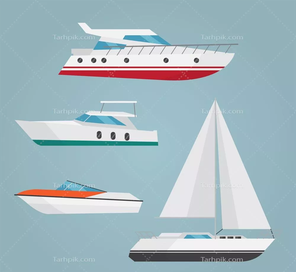 مجموعه طراحی مسطح قایق‌ها با وکتورهای خاص و منحصربه‌فرد